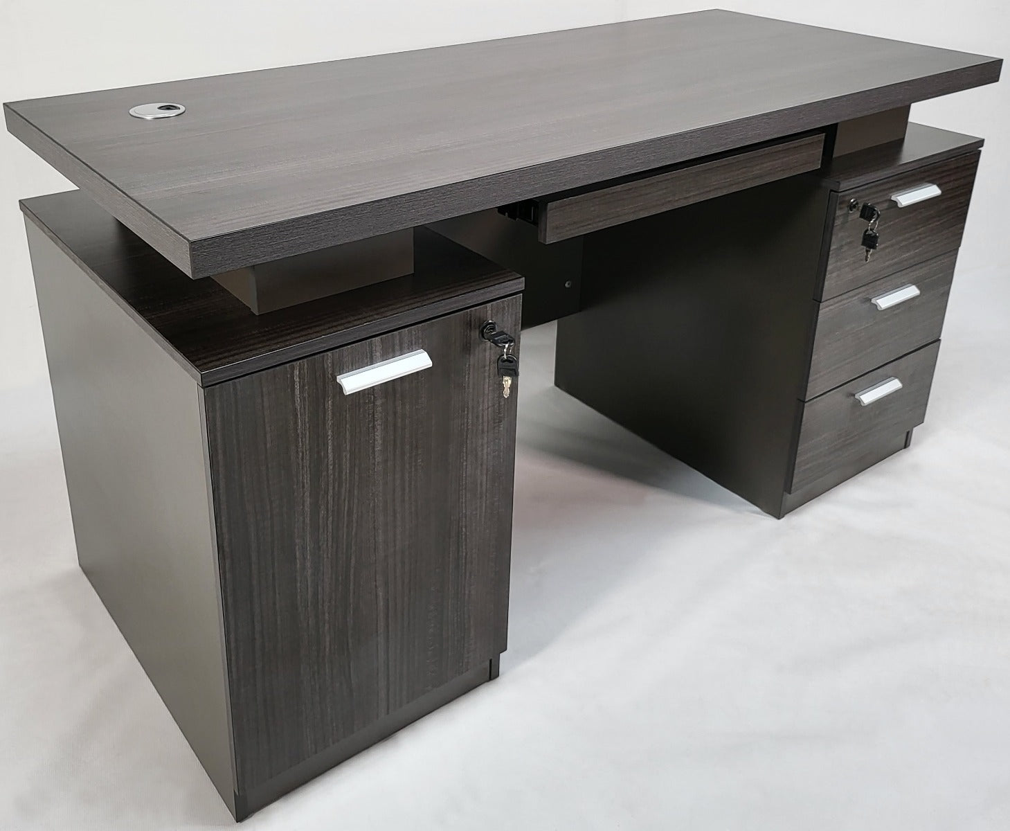 Modern Grey Oak Executive Office Desk with Pedestal & Cupboard - 1400mm - LX-WK-D0614